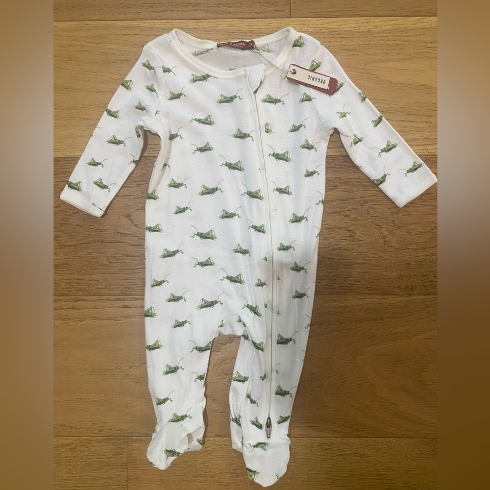 Milkbarn organic White and Green grasshopper baby One Piece 0-3m NWT